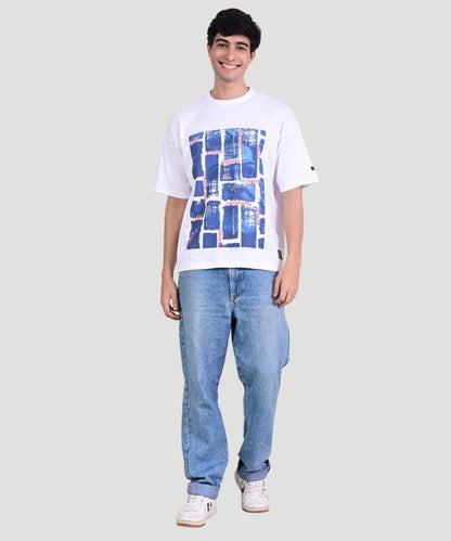 Men's White Shivaji Graphic Print Half Sleeves Oversized Fit T-Shirt