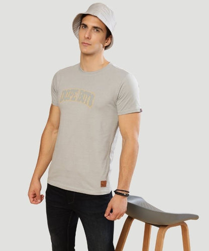 Men's Grey Typography Half Sleeves Regular Fit T-Shirt